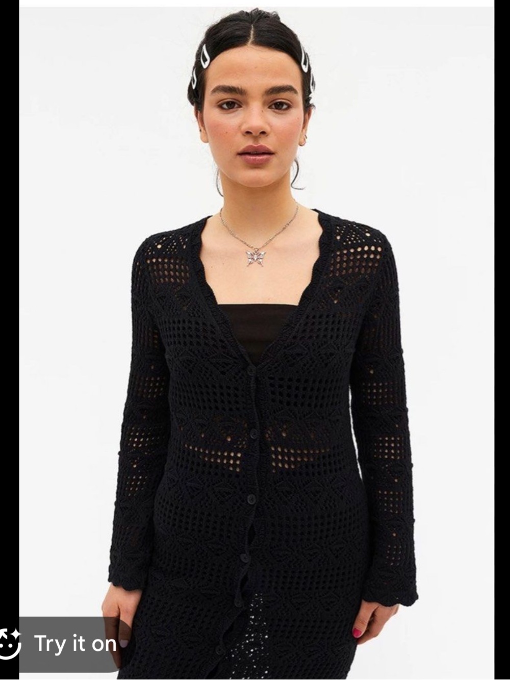 52 Weekends Black Crochet Button-Front Cardigan